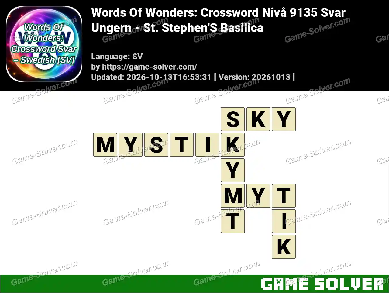 Words Of Wonders: Crossword Nivå 9135 Svar – Ungern – St. Stephen’S Basilica